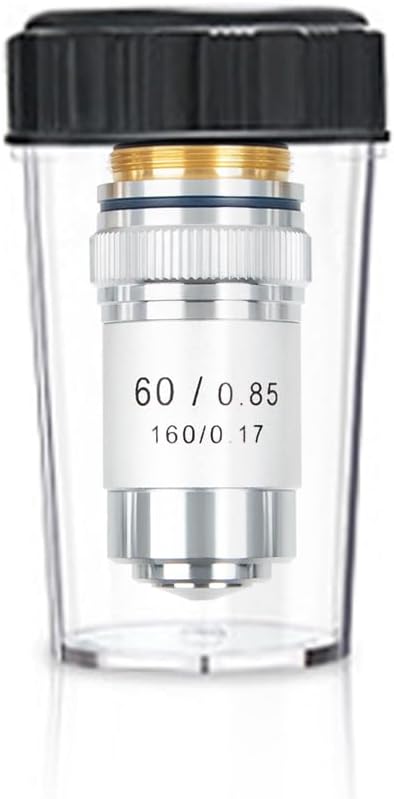 60X Objective Brass Achromatic 195 Objective Lens Clear Standard 20mm Thread Biological Microscope Objective Telescope Accessories, Sliver Color