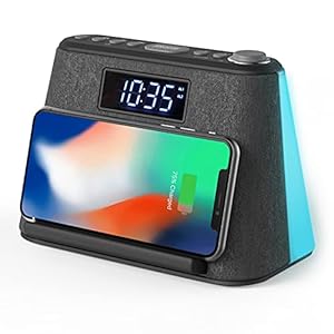 Wekkerradio met Draadloze Oplader, USB Oplader, Radiowekker Digitaal met FM-radio, Bluetooth, LED Nachtlampje RGB, Dimbaar LED-display, Alarm Clock