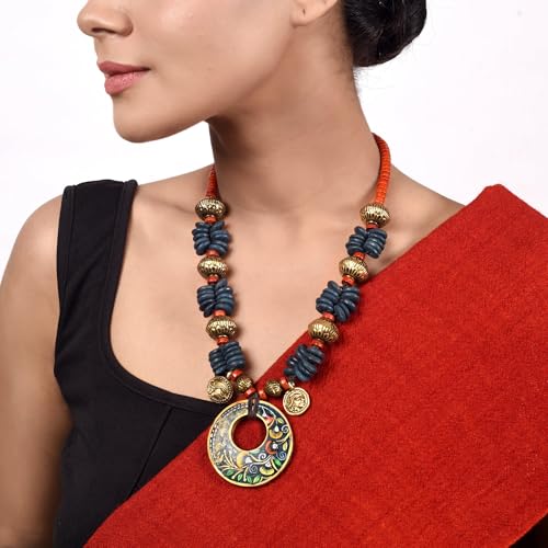 Image of AAKRITI ART CREATIONS Handcrafted Tribal & Boho Ethnic Necklace Collection | Floral, Mandala, Tassel & Dhokra Pendant Designs | Artisan Brass, Wood & Statement Jewelry for Women