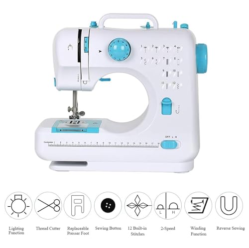 Mini-naaimachine 12 soorten draagbare huishoudelijke naaimachine van steeknaaien, dubbele draad, elektrische handnaaimachinekit Gereedschap for thuis/reizen DIY-kleding (Size : Blue) - Image 3