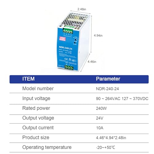 DrapeMania NDR-240-24 240W 24V 10A Industrial Single Output DIN Rail Power Supply - Reliable AC to DC Converter for Data Center and Server Equipment by DRAPEMANIA - Image 2