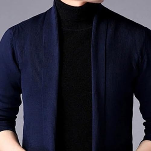 Suéter de punto trenzado para hombre abrigo largo acanalado casual 4