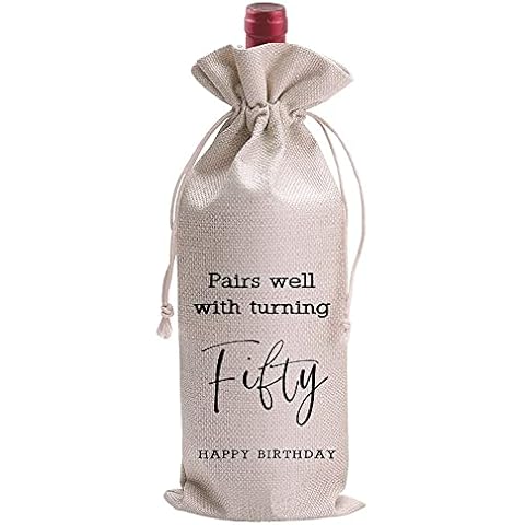 LANBAIHE 50th Birthday Wine Bag,Funny Birthday Party Gifts,50 Years Old Birthday Gifts Wine Bag for Mom,Wife, Friend,Sister,Brother, Him,Colleague,Coworker (50th Wine Bags) Cover