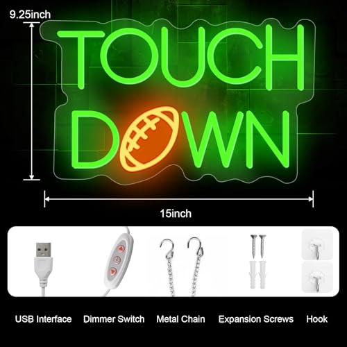 Image of Football Touch Down Neon Sign for Wall Decor, LED Signs, Shaped Neon Light Rugby Lights for Man Cave, Teens, Boys, and Girls' Bedrooms and Game Rooms Decor Fans Present