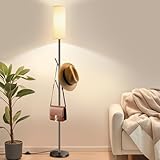 KQW Tall Floor Lamp for Living Room,Modern Standing Lamp with 3 Hooks Clothes Rack,Multi-Functional Floor Light with 9W LED Bulb,Adjustable Color Temperature,Dimmable Floor Lamp for Bedroom Office