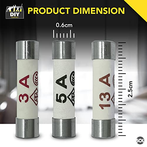 SOL 27pcs Mixed Household Ceramic Fuse Kit - UK 13 Amp, 5 Amp, and 3 Amp Fuses - Assorted Pack for Plugs and Homes