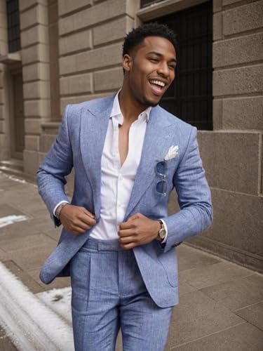 Linen Suits for Men Slim Fit 2 Piece Suit Summer Beach Wedding Suit Prom Casual Blazer Pants Set2