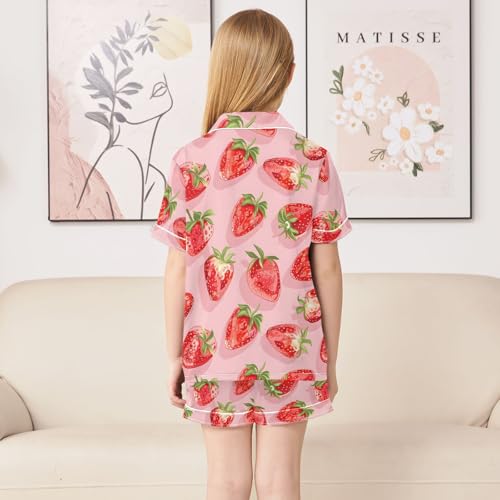 ALAZA Strawberry 3d Satin Pajamas Set Short Sleeve Button Down Sleepwear Summer Pjs 2 Piece4