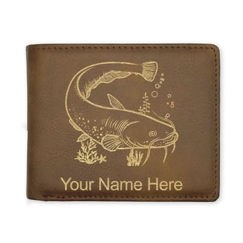 LaserGram Faux Leather Bi-Fold Wallet, Catfish, Personalized Engraving Included (Rustic with Gold)