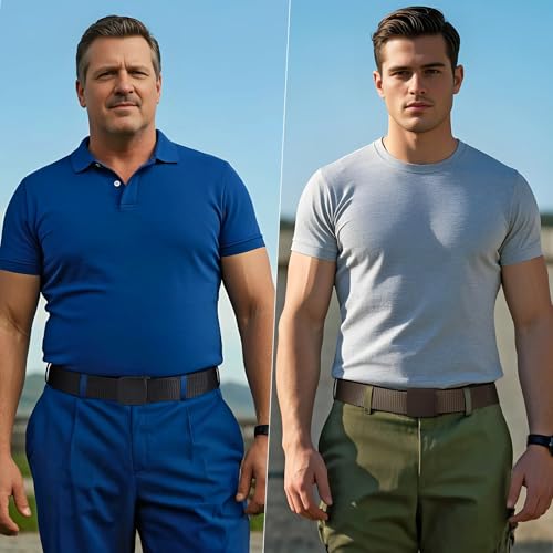 Image of JASGOOD 2 Pack Nylon Web Belt Outdoor Military Men's Metal Free Belt with TSA Plastic Buckle