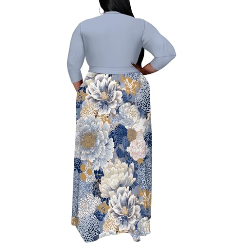 Image of SUZONANA Plus Size Maxi Dresses for Curcy Women Casual Loose 3 /4 Sleeve Long Dress with Belt
