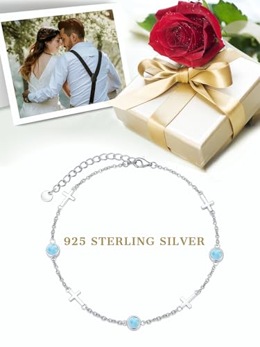 Image of Dorunmo Ankle Bracelet for Women 925 Sterling Silver Natural Stone Bracelet Anklet Summer Beach Jewelry Birthday Gifts for Mom