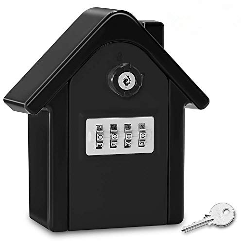 Preisvergleich Produktbild Loboo Idea Schlüsseltresor mit Passwort, für den Außenbereich, Sicherheitsschlüssel, Aufbewahrungsbox, kreative Hausform, Sicherheit, wandmontiert, Zahlenschloss (150 x 130 x 95 mm, schwarz)