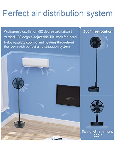 Image of UN UNITEDTIME Foldable Fan Foldaway Oscillating with Remote Control, 10800mAh Battery Operated Fans, Portable for Outdoor, Courtyard, Beach,Travel, Room,4 Speeds, with Timer night light (Black)