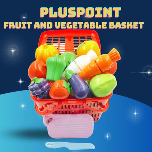 Image of PLUSPOINT 15 Pcs Fruit & Vegetable Cutting Toy Set with Basket | Sliceable Pretend Play Kitchen Toys for Kids | Learning Toy with Knife & Cutting Board for Boys & Girls