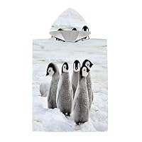 Poncho Asciugamano In Microfibra Per Bambini Con Cappuccio - Stampa Pinguino - Taglia 65x75 Cm - Leggero, Assorbente, Per Spiaggia, Piscina E Doccia
