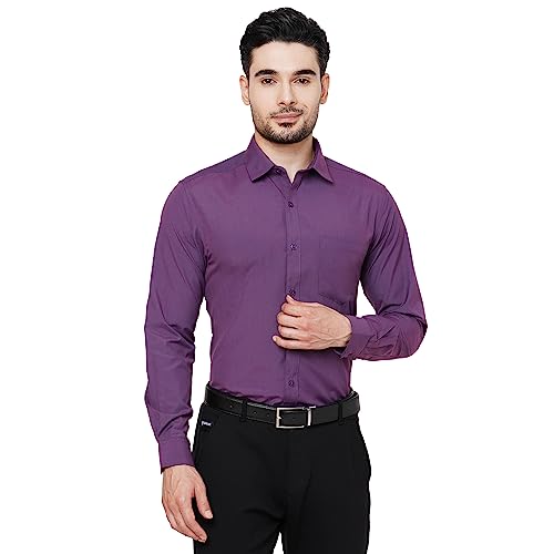 Image of MARKRICH Men's Textured Slim Solid Stylish Cotton Shirt Crafted with Comfort Fit Everyday Buttoned Single Pocket Design |Spread Collar & Full Sleeves for Formal & Casual Wear