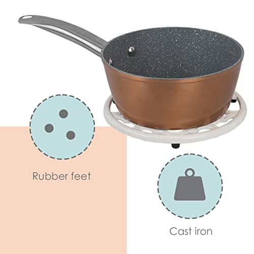Home Basics Lattice Collection Cast Iron Trivet for Serving Hot Dish, Pot, Pans & Teapot on Kitchen Countertop or Dinning, Table-Heat Resistant (1, White) - Thumbnail 3