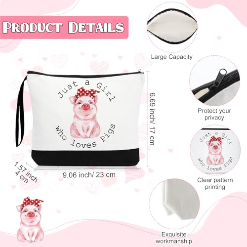 3 Pcs Pigs Lover Gift for Women Pink Pig Canvas Tote Bag Travel Cosmetic Bags Keychain Portable Makeup Zipper Pouch with Handle Funny Piggy Shopping Birthday Vbs Housekeepers Week Gift3