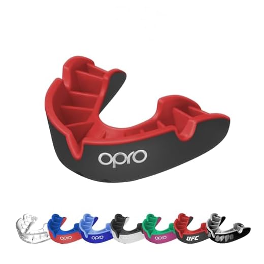 OPRO Protector bucal deportivo Silver Level para adultos y niños con estuche, protector bucal con tecnología de ajuste revolucionaria para lacrosse rugby, MMA, boxeo (Blanco/Rojo, Adulto)