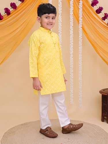 Image of AJ DEZINES Boys Cotton Full Sleeve Printed Kurta Pajama Set for Kids - Ethnic wear | Special Occasion & Traditional Outfit |Boys Kurta Pyjama Set - Regular Fit