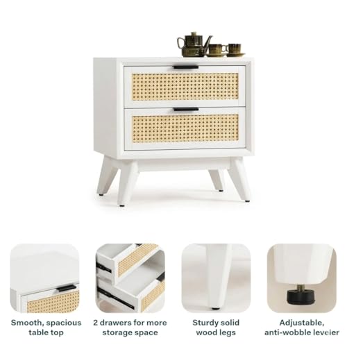 Image of Wooden Bedside Table for Bedroom | HDMR Nightstand with 2 Jaali Drawers | Storage Side Table with HDMR Premium Wood Legs for Living Room Hotels | Compact Lamp table Home Dcor Furniture | White