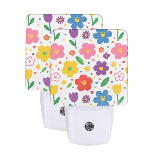Image of Cartoon Floral Watercolor Flowers LED Plug-in Night Lamp 2 Piece Set for Corridors