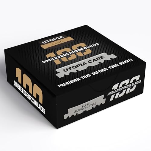 Utopia Care Single Edge Razor Blades Stainless Steel Professional Barber Razor Blades for Hair Shaping Shaving Beard & Neckline Grooming 100 Count