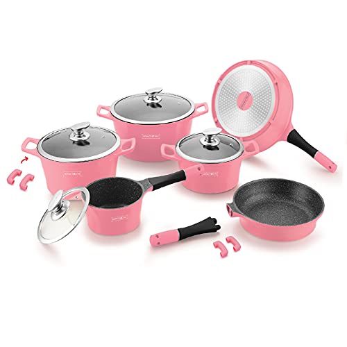 Royalty Line RL-ES1014M; Cookware set with marble coating 14 pcs Pink