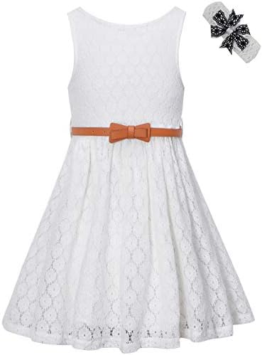 BINPAWGirls Sleeveless Flower Lace Dress for Wedding with Belt