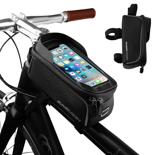 SAVOSWEET Bike Frame Bag for Phone Waterproof Bike Phone Holder, Bike Frame Bag for Bike Phone Holder Bike Accessory