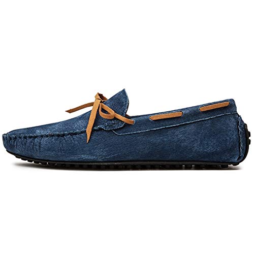 Driving Loafers for Men Deck Moccsins Lace Up Tie Decor Stiching Faux Suede Upper Flat Boat Shoes with Back Non-Slip Studs Business(Blue,10 M US)2