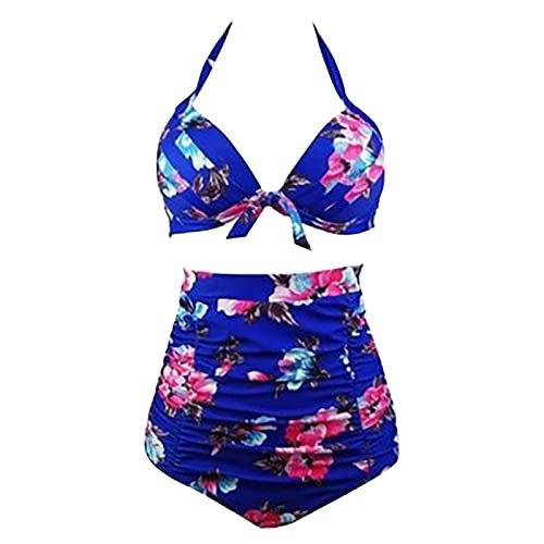 Tankini femme rétro à pois bleu taille haute bikini maternité deux pièces L