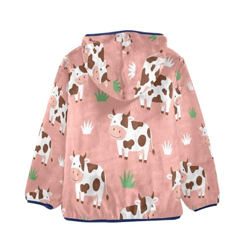 Cows on Pink Background Pattern Toddler Fleece Jacket Girl Boys Hooded Fleece Jacket Coat Warm Outwear Zip-up 3-10T2