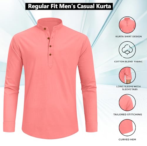 Image of Zombom Men's Cotton Blend Solid Full Sleeve Short Kurta Shirt with Mandarin Collar