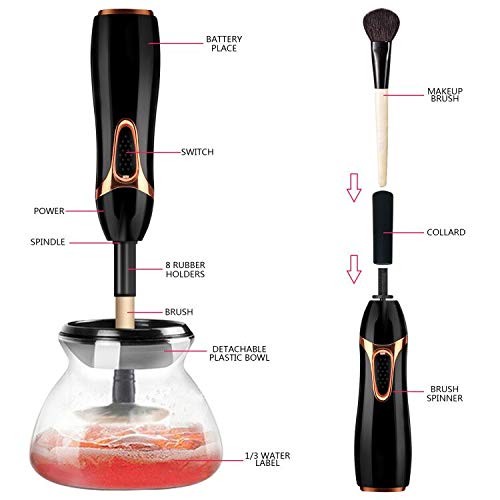 Electric Makeup Brush Cleaner Machine, Bagvhandbagro Automatic Brush Cleaner and Dryer with 8 Rubber Collars, Deep Cosmetic Makeup Brushes Cleaner Spinner for All Size Brushes, Best Mothers Day Gifts