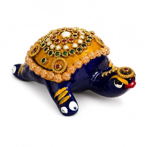 Image of eCraftIndia Decorative Turtle Showpiece for Home Decor | Handcrafted Stone & Pearl Work Tortoise Figurine | Vastu Feng Shui Decorative Table Accent for Home & Office