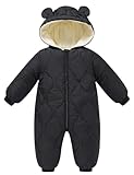 uideazone Cute Baby Boys Snowsuit 12-18 Months Black Fleece Winter Coat for Infant Thick Warm Hooded Puffer Outfits with Double Zipper