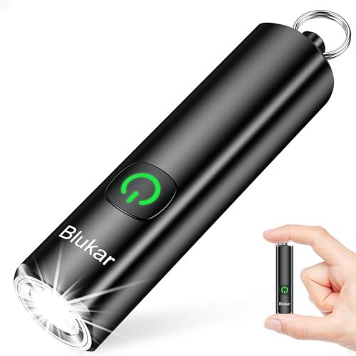Blukar Taschenlampe LED Aufladbar, Mini EDC Taschenlampen mit 3 Lichtmodi, Klein Flashlight Tragbar mit Schlüsselanhänger, IPX6 Wasserdichte Handlampe für Wandern, Notfäll, Outdoor, Camping usw.