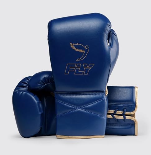 Custom Made Fly Boxing Gloves, Professional Training Gloves, Navy Blue with Gold Trim, Lace-up Design