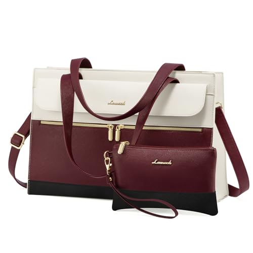 Image of LOVEVOOK Laptop Tote - 15.6 Inch Professional Leather Computer Briefcase - Waterproof Shoulder Bag - Large Capacity Business Teacher Office Bag - Crossbody Purse