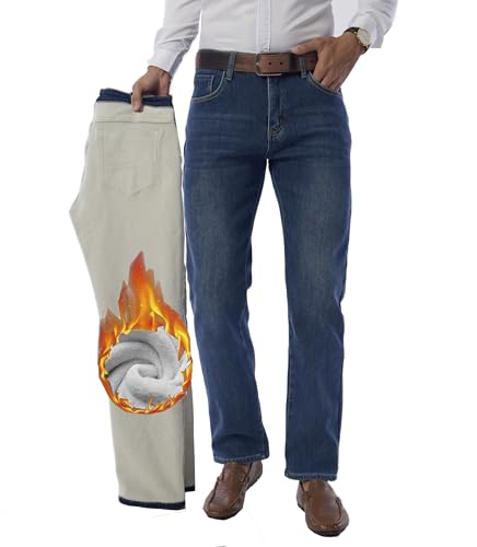 Fakanhui Herren Jeans mit Fleece gefüttert Winter Thermo-Flanell gefüttert Jeans Business Freizeit Kleid Arbeit Denim-Jeans Klassisches Blau Klein