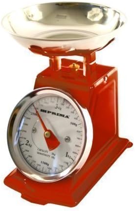 Red 3kg Stainless Steel Analogue Retro Traditional Kitchen Weighing Scales