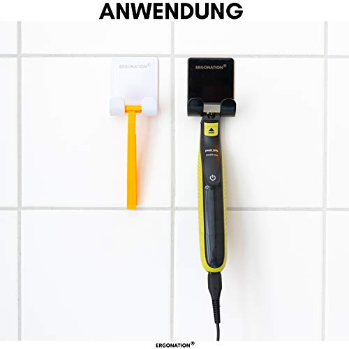 Ergonation Selbstklebender Rasiererhalter aus Edelstahl für Badezimmer, Dusche und Badewanne | Wasserdichter Halter/Wandhaken für Rasierer, Handtücher, Schlüssel, Regenschirme, Kabel (Weiß, 2) - Image 3