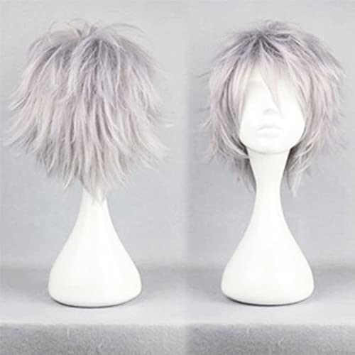 Cybelleza Perruque Femme Court Gris argenté Perruque Homme Naturelle Anime Cosplay Wig 30cm Unisexe Duveteux Party Halloween Perruque Carnival Costume
