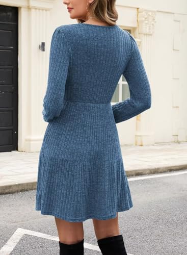 Image of QACOHU Falll Dresses for Women 2026 Crew Neck Long Lantern Sleeve Casual Loose Flowy Swing Shift Dress