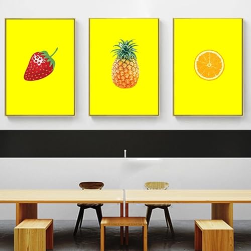 Peinture artistique de fruits ananas fraises citron | Toile KEBIA haute définition 80x110cm
