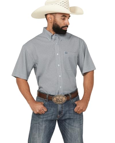 Cinch Mens Arena Flex White Print Short Sleeve Button Down Shirt