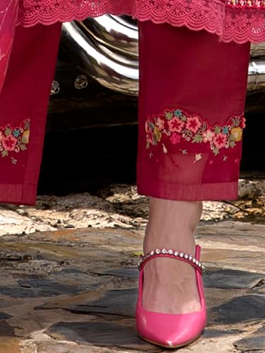 Image of INDO ERA Women's Silk Blend Embroidered A-Line Kurta and Pant with Dupatta Set (Ieout6682)
