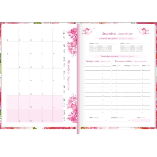 Tilibra - Agenda Costurada Diária 12,3 x 16,6 cm Feminine 2025 - FLORES LARANJA
